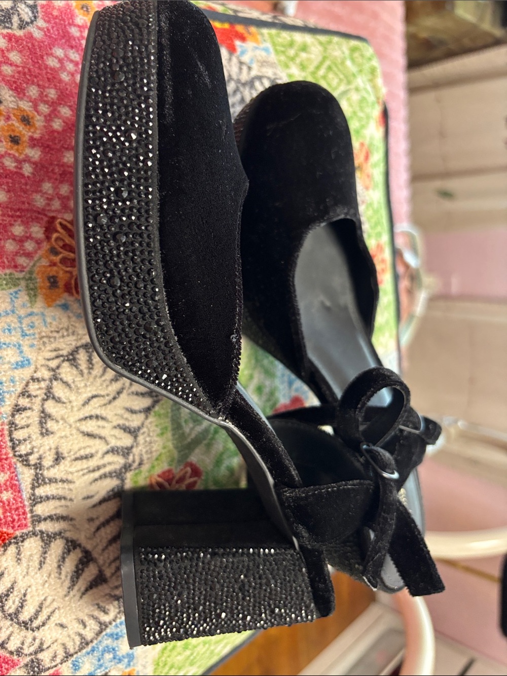 Kenneth Cole Reaction Black Velvet Ankle Strap Heels
